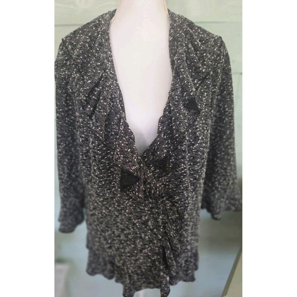 Jacket Blazer Tweeds Woman Black White Ruffle One Button Women's Size 1X NWT